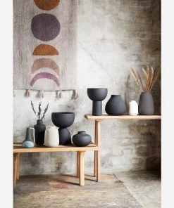 Madam Stoltz Homeware Stoneware Vase In Matt Grey