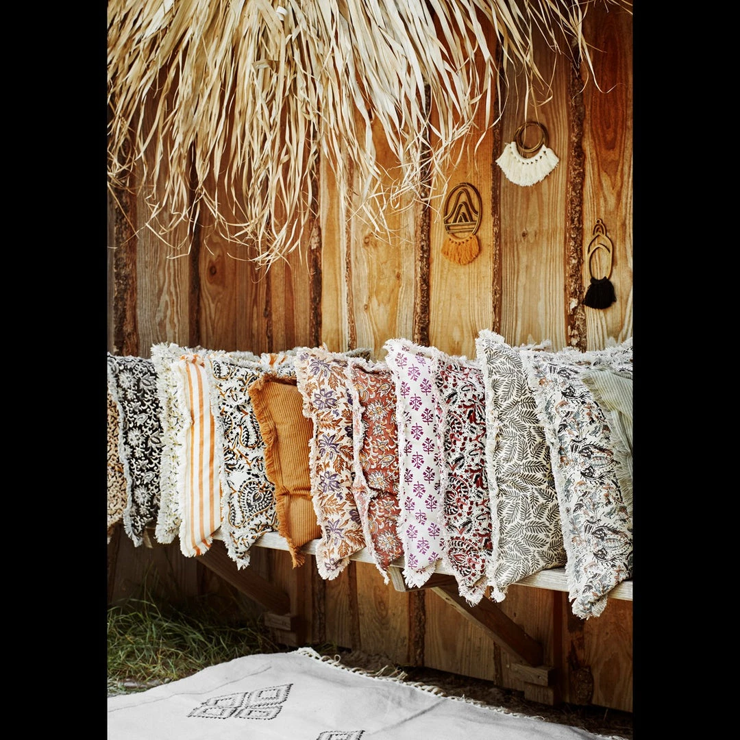 Madam Stoltz Block Printed Cushion In Sand Summer Collection 4 Madam Stoltz Block Printed Cushion In Sand Summer Collection