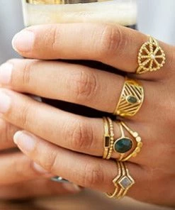 Muja Juma Triangle Moonstone (set Of 2) Gold Plated Rings 4117