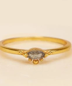 Muja Juma Women's Jewellery Labradorite Single Dots Gold Plated Ring 4276