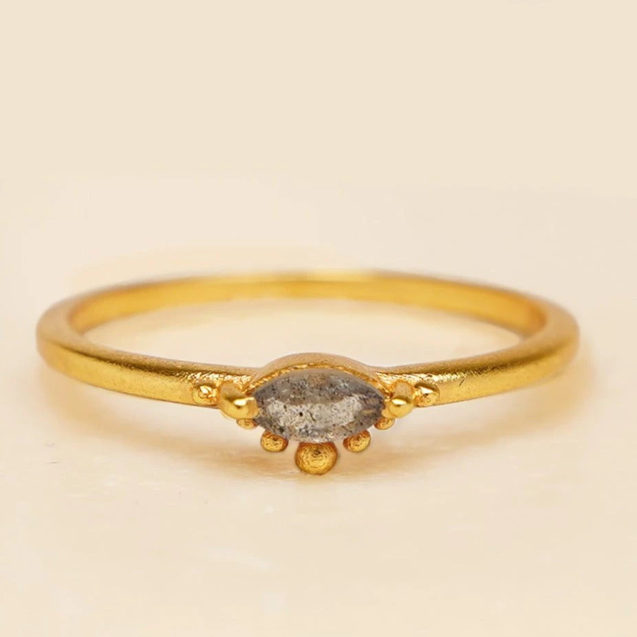 Muja Juma Women's Jewellery Labradorite Single Dots Gold Plated Ring 4276 3 Muja Juma Women's Jewellery Labradorite Single Dots Gold Plated Ring 4276
